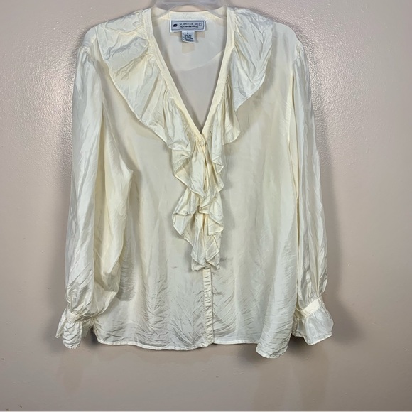 jonathan martin Tops - VTG Sophisticates Jonathan Martin 100% Silk Tunic Blouse Ruffle Collar Cuff